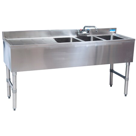 Bk Resources Staninless Steel 3 Comp Slim-Line UnderBar Sink 48"OAL, Left 10X14X10D BKUBW-348LS